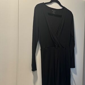 Nine West Black Long Sleeve Faux-Wrap Dress